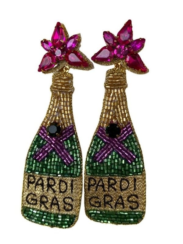Pardi Gras Beaded Bottle Earrings