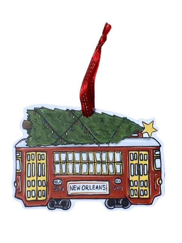 Red Streetcar with Tree Ornament