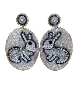 Rabbit Seed Bead Earrings, White