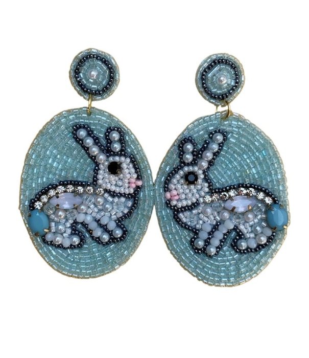 Rabbit Seed Bead Earrings, Teal