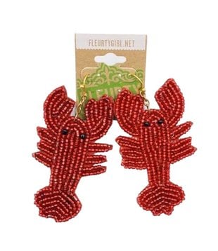 Beaded Crawfish Earrings, Red