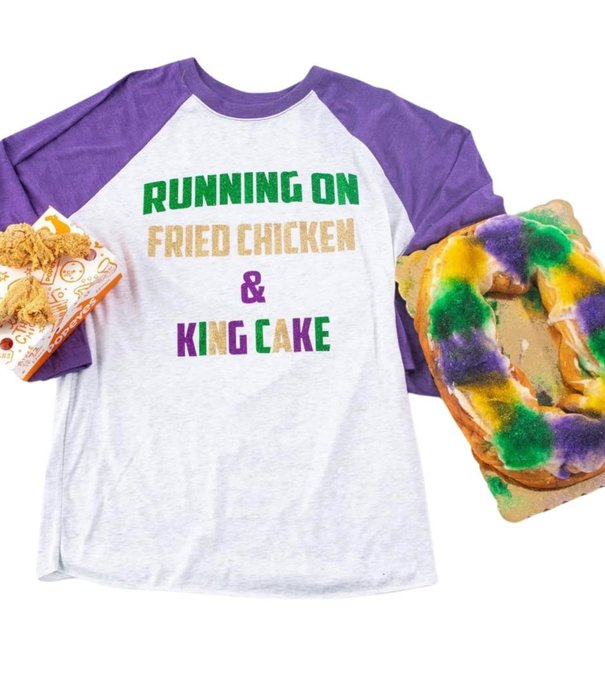 Running on Fried Chicken King Cake Baseball Tee