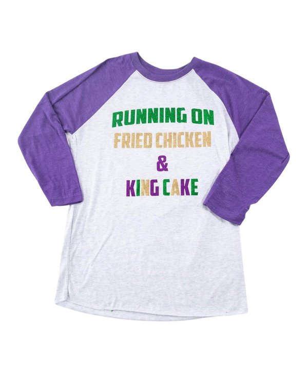 Running on Fried Chicken King Cake Baseball Tee