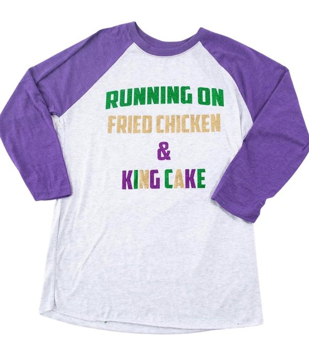 Running on Fried Chicken King Cake Baseball Tee