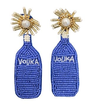 Vodka Bottle Beaded Earrings, Blue