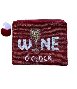 Wine O'Clock Beaded Pouch