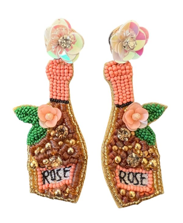 Rose Beaded Earrings with Flowers