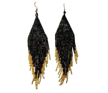 Black & Gold Beaded Fringe Earrings