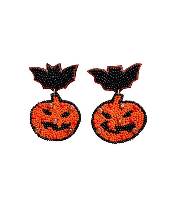 Pumpkin & Bat Beaded Earrings