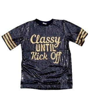 Classy Until Kick Off Sequin Tunic Dress, Black & Gold