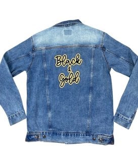 Black & Gold Patch Denim Jacket