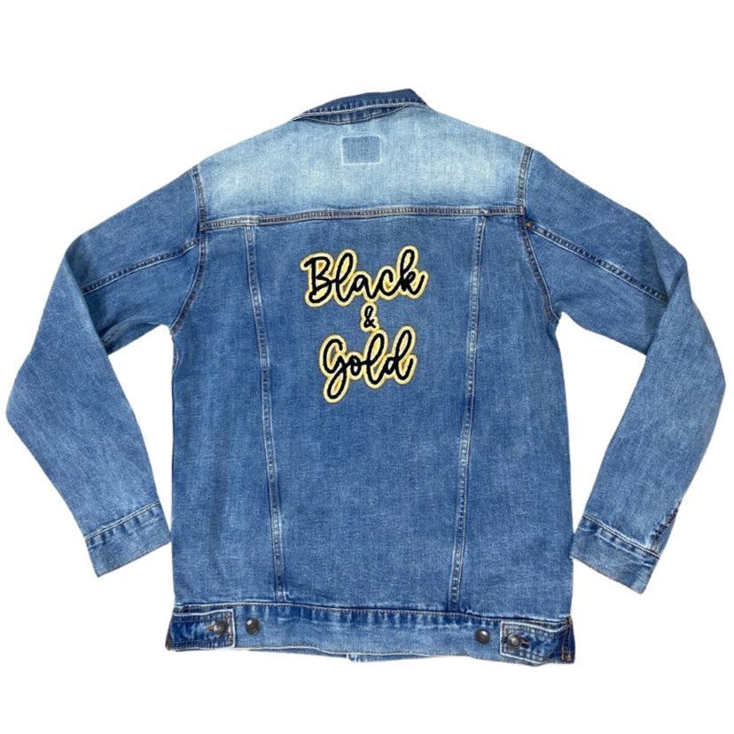 Black & Gold Patch Denim Jacket - Fleurty Girl