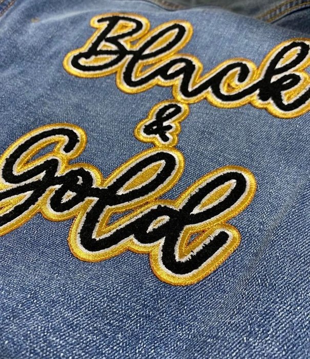 Black & Gold Patch Denim Jacket