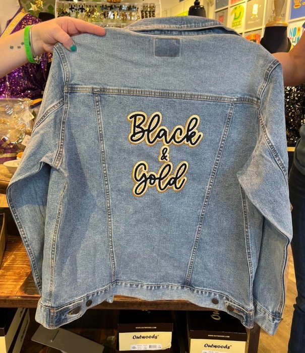 Black & Gold Patch Denim Jacket