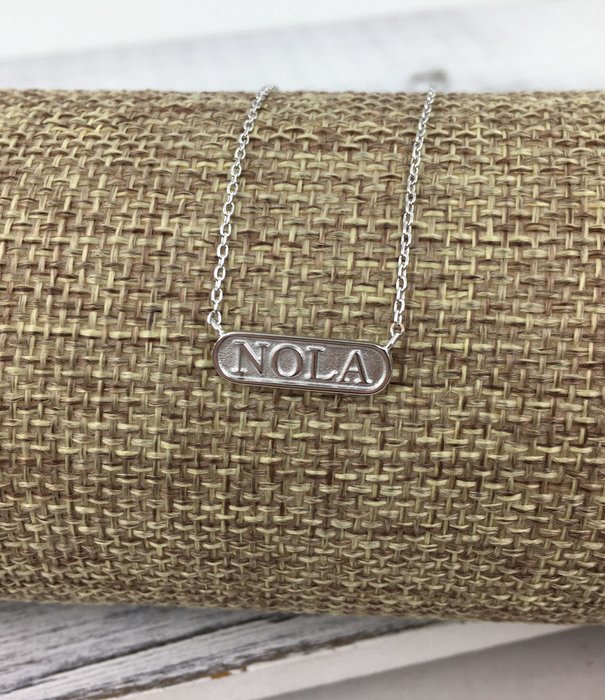 NOLA Engraved Plate Necklace, Silver