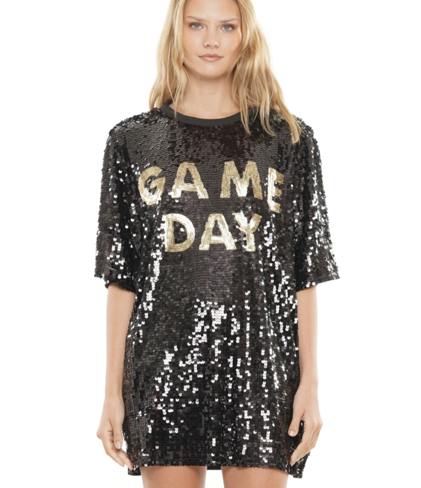 Black Sequin Game Day Tunic Dress - Fleurty Girl