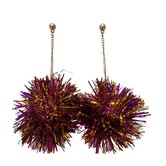 Tinsel Ball Dangle Earrings, Purple & Gold