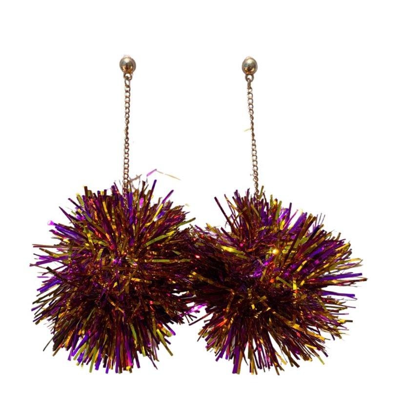 Tinsel Ball Dangle Earrings, Purple & Gold Fleurty Girl