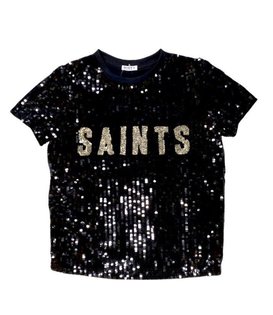 Sparkles Apparel Saints White Gold Glitter Women’s Jersey Shirt, New Orleans Football Small / White