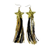 Star Sequin Tassel Earrings, Black & Gold