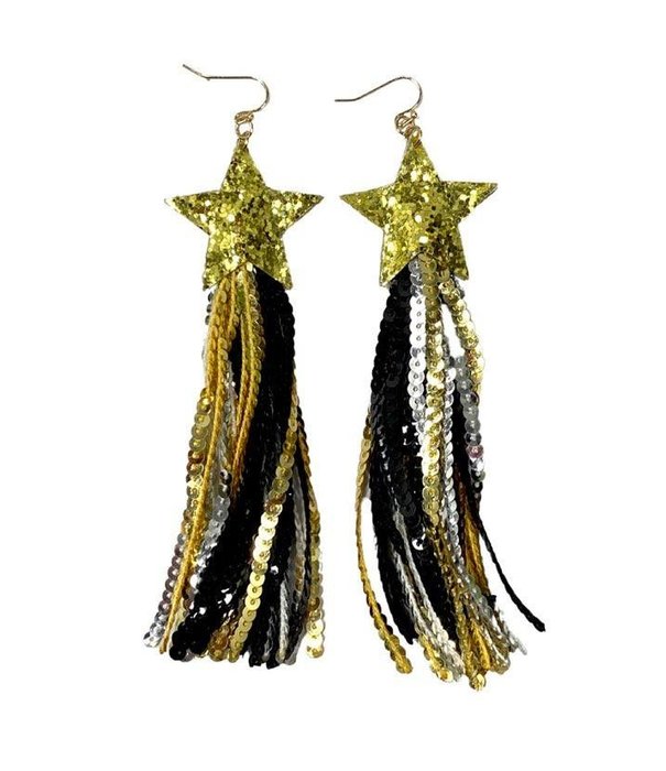 Star Sequin Tassel Earrings, Black & Gold
