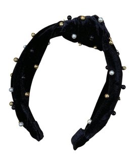 Headband with Pearls, Black & Gold