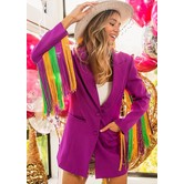 Mardi Gras Fringe Sleeve Blazer, Purple