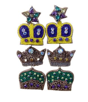 Mardi Gras Triple Crown Dangle Earrings