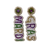 MARDI GRAS Beaded Earrings, White