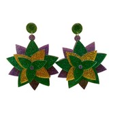 Acrylic Mardi Gras Flower Earrings