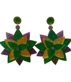 Acrylic Mardi Gras Flower Earrings