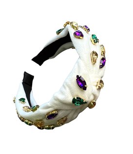 Mardi Gras Bedazzled Headband, White