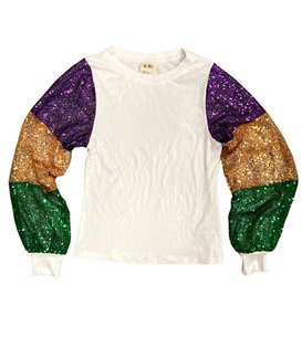 White Top with Tri Color Sequin Sleeves