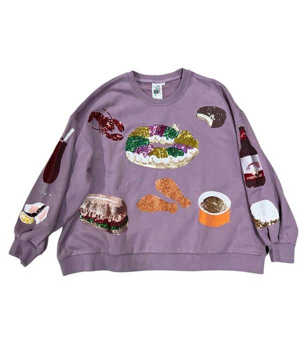 Queen of Sparkles Mardi Gras Foods Sequin Sweatshirt