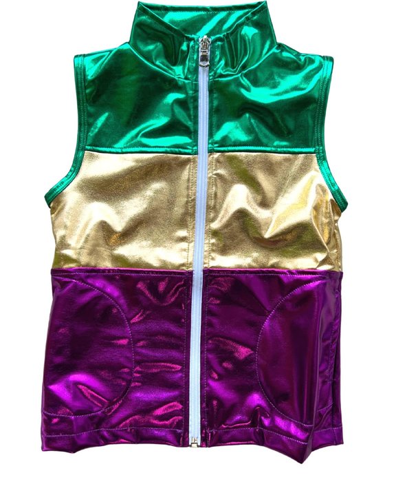 Mardi Gras Tri Color Metallic Vest, Kids