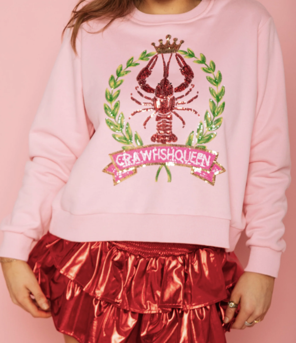 Queen of Sparkles Crawfish Queen Sweatshirt, Pink