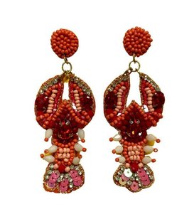 Crawfish Earrings with Rhinestones, Red