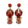 Crawfish Earrings with Rhinestones, Red
