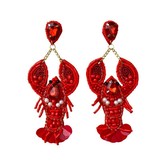 Jeweled Crawfish Earrings, Red