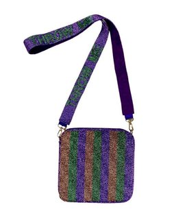 Mardi Gras Stripe Beaded Purse with Throw Me Strap