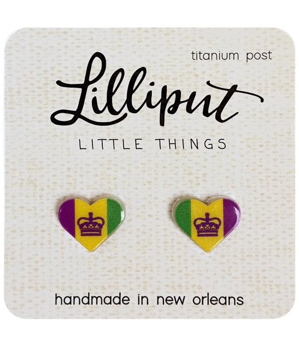 Lilliput Mardi Gras Crown Heart Stud Earrings