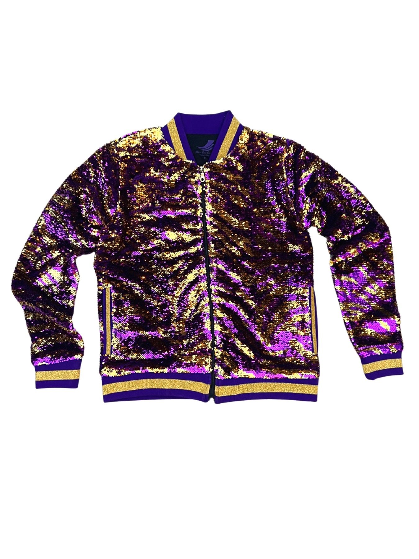 Tiger Stripe Magic Sequin Jacket, Purple & Gold - Fleurty Girl