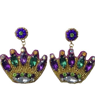 Mardi Gras Beaded Crown Earrings with Gems
