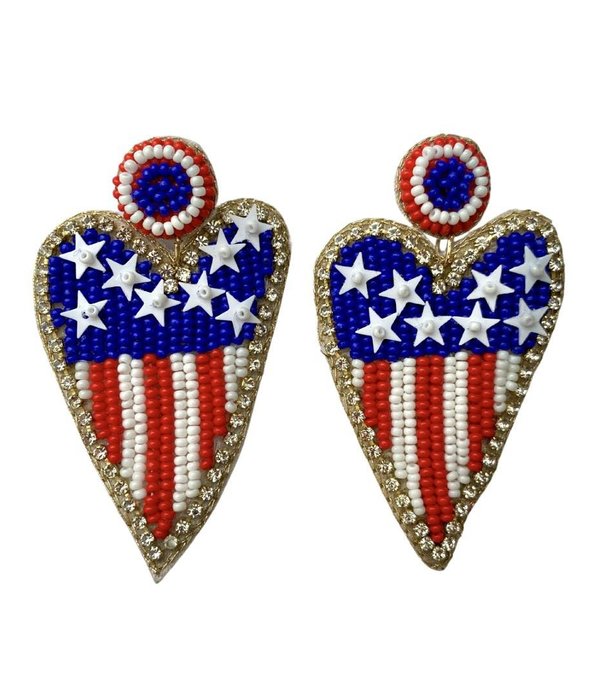 Rhinestone Beaded  Heart Flag Earrings