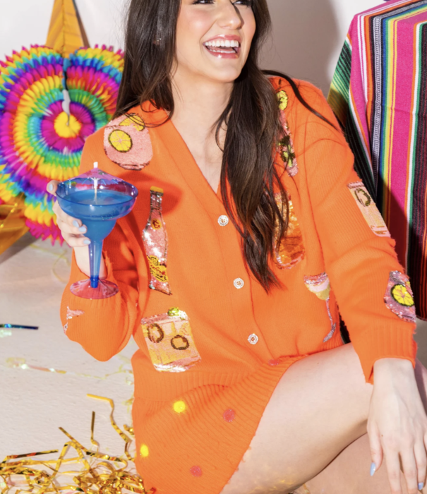 Queen of Sparkles Neon Orange Tequila Drink Cardigan