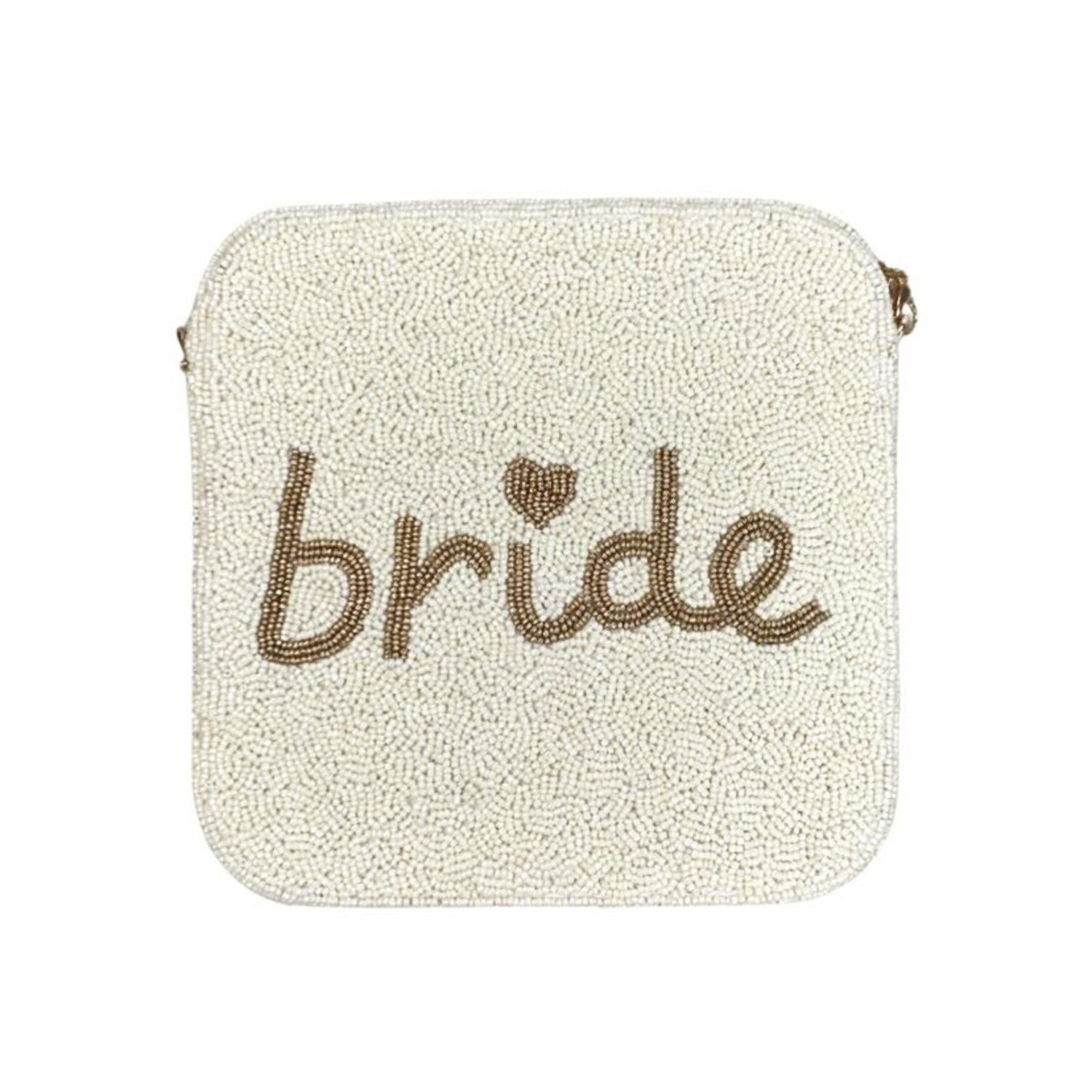 Bridal White And Gold Beaded Clutch - Handbags