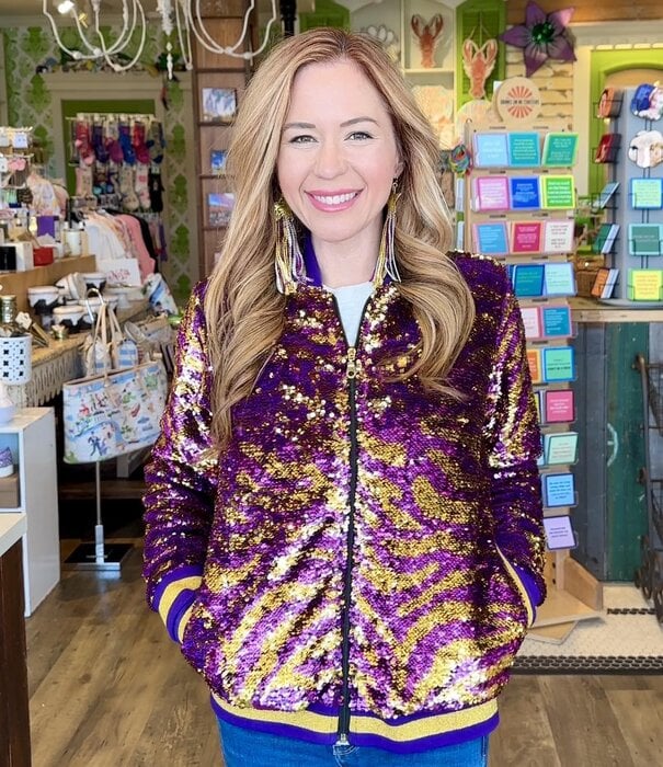 Tiger Stripe Magic Sequin Jacket, Purple & Gold