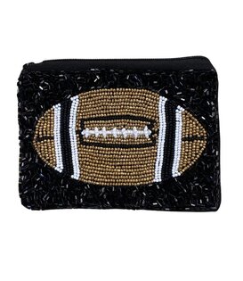 Football Beaded Pouch, Black & Gold