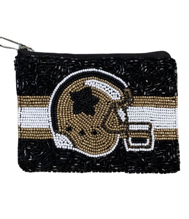 Helmet Beaded Pouch, Black & Gold