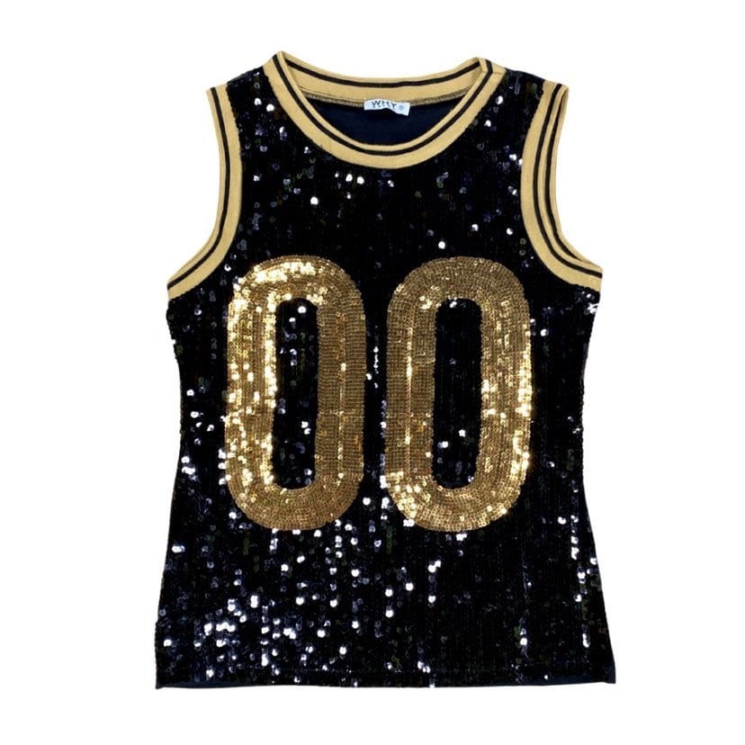 Sequin Jersey Tank, Purple & Gold